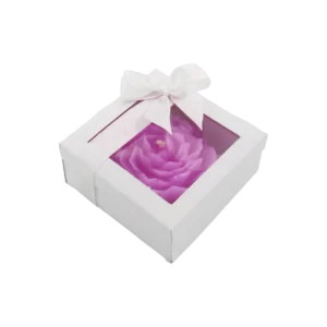 گیفت شمع گل آلاله بنفش با باکس پاپیون دار