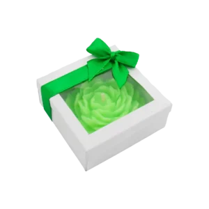 گیفت شمع گل آلاله سبز با باکس پاپیون دار