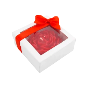 گیفت شمع گل آلاله سرخ با باکس پاپیون دار